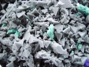 Shredded foam, which is formed into rebond foam sheets