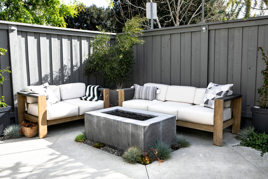 Backyard furniture and firepit