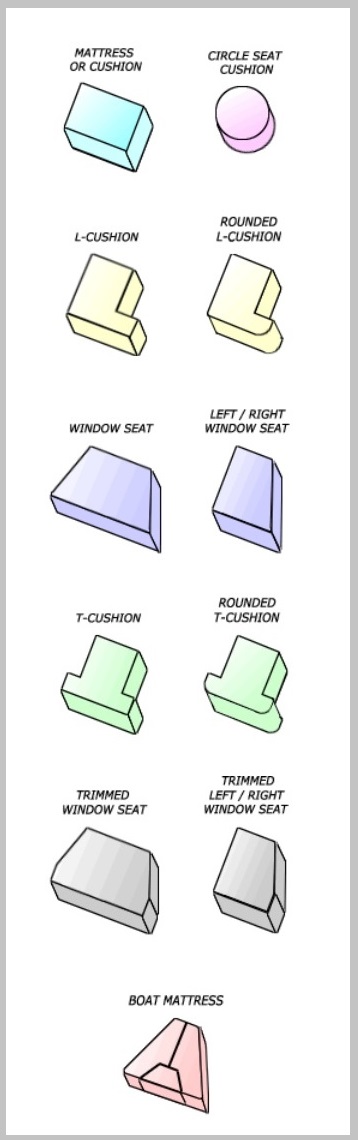 Foam Factory’s standard cushion selection Foam Factory’s standard cushion selection