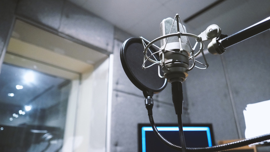 Studio microphone in acoustic foam room